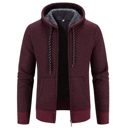 Winter Coat Zipper Closure Solid Color Long Sleeves Drawstring With Hat Keep Warm Casual Thicken Plush Sweater Coat For Daily hanyelevate