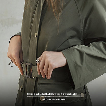 Women's Loose Fit Trench Coat – Retro Olive Green, Mid-Length Fashion Jacket hanyelevate
