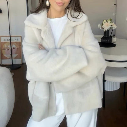 Fashion Fleece Furry Coat for Women – Single-Breasted Plush Short Jacket hanyelevate