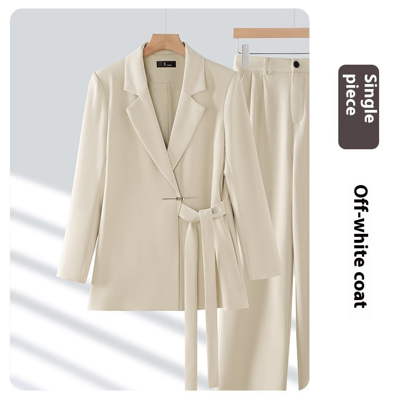 Women’s 2-Piece Suit Set – Long Sleeve Coat & Trousers | Polyester | Pink, Black, Milky White | S–3XL