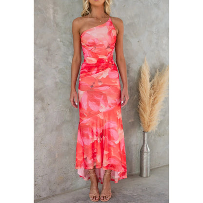 Floral One-Shoulder Suspender Dress – Women’s Summer Boho Long Dress hanyelevate