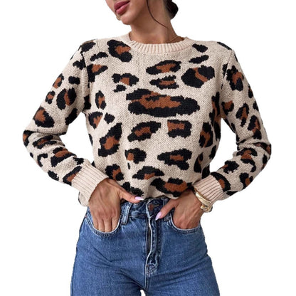 Women’s Khaki Leopard Print Retro Dress – Art Retro Jacquard Style | S–XL | Medium Thickness Polyester