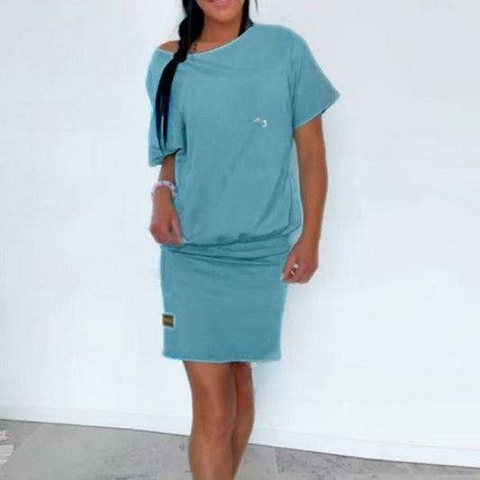 Casual Knitted Short Sleeve Dress – Women’s Sporty Summer T-Shirt Dress hanyelevate