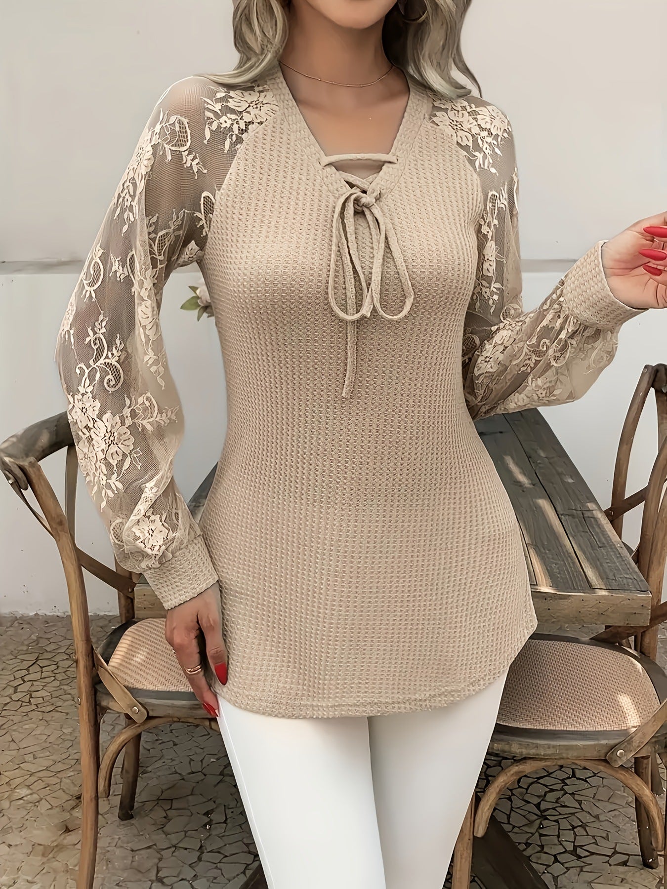 Women’s Solid Color Lace Pullover Top – Spandex | Green, Purple, Khaki | S–2XL hanyelevate
