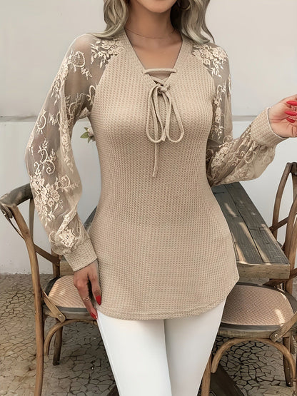 Women’s Solid Color Lace Pullover Top – Spandex | Green, Purple, Khaki | S–2XL hanyelevate